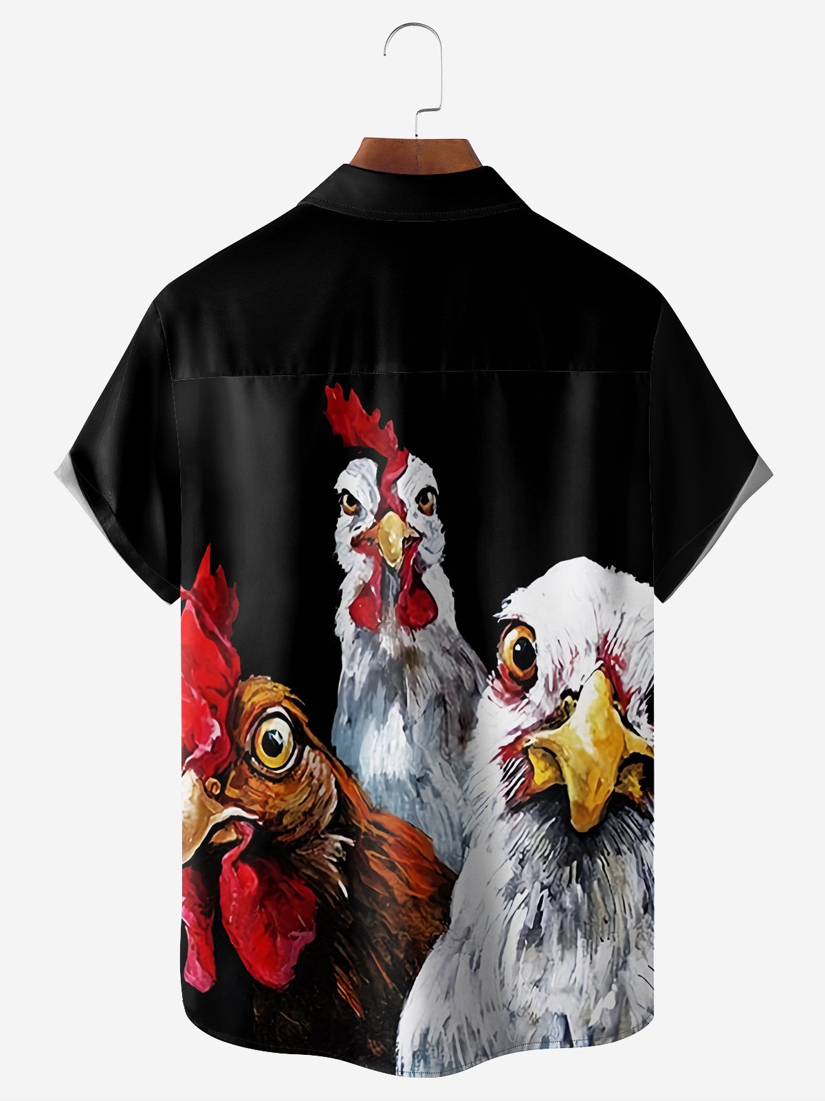 Men's Casual Fun Farm Chicken Print Lapel Short Sleeve Shirt