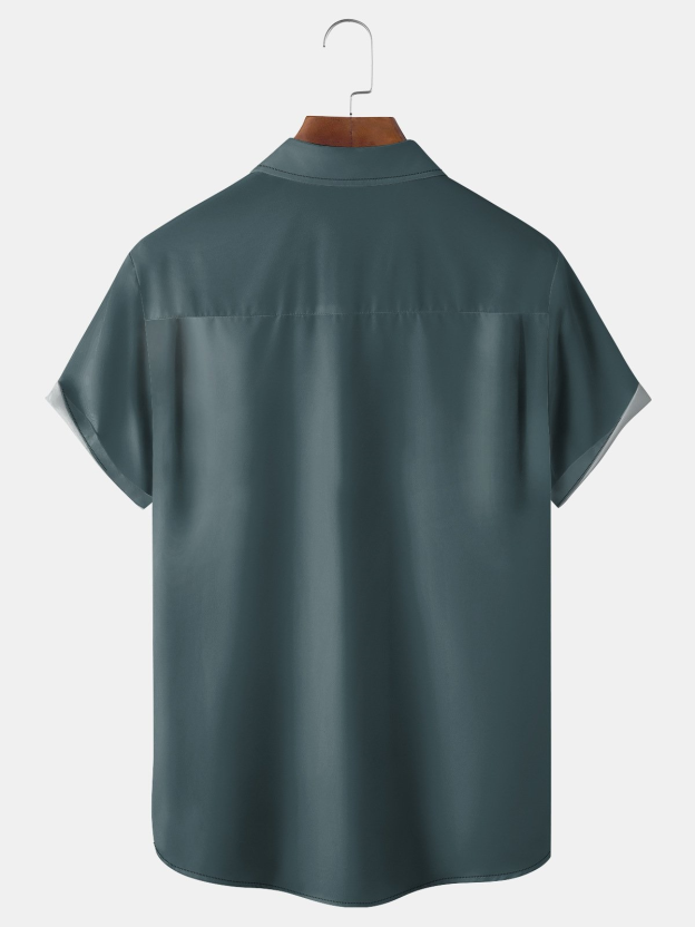 Leisure Cat Print With Contrasting Colors Lapel Neck Short Sleeve Shirt