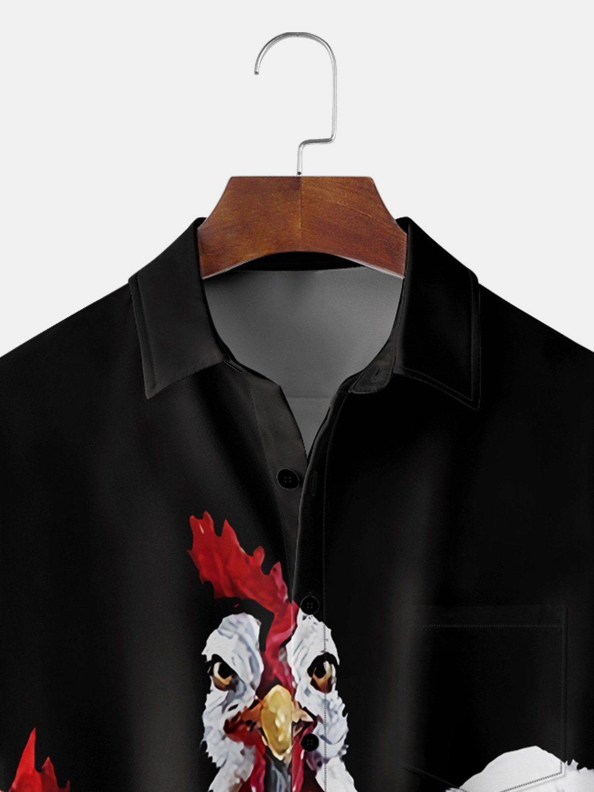 Men's Casual Fun Farm Chicken Print Lapel Short Sleeve Shirt