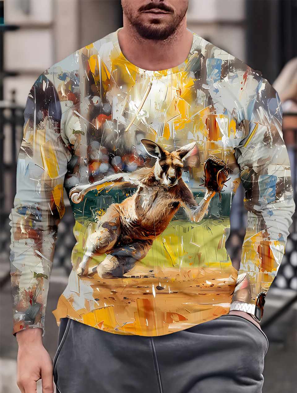 Men's Casual Cartoon Graphic Long Sleeve T-Shirt