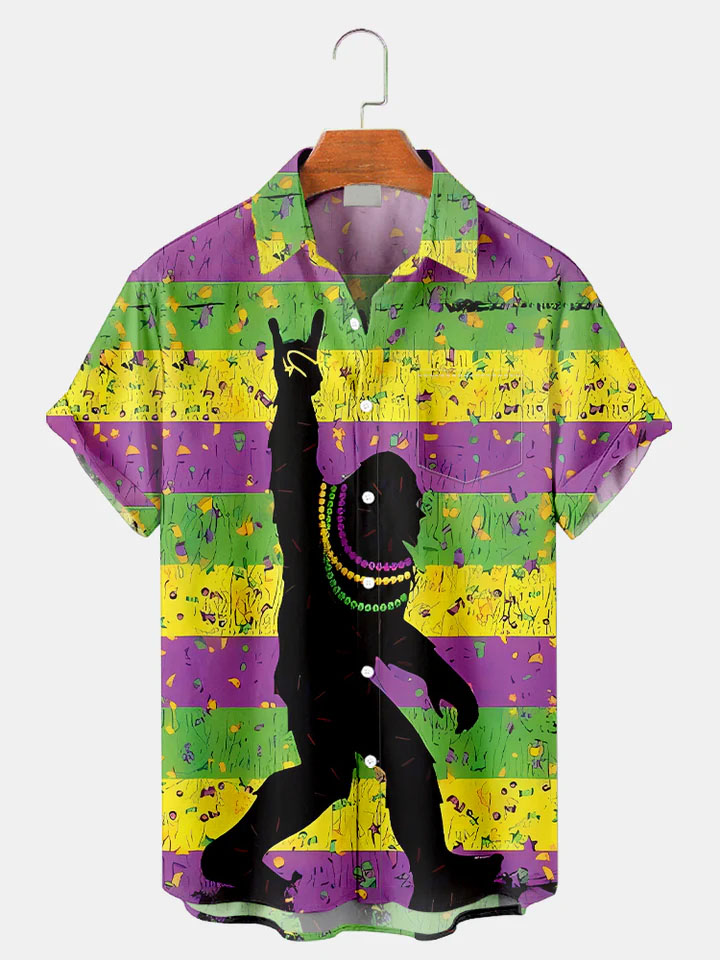Men's Mardi Gras Elements Graphic Festive Short Sleeve Shirt