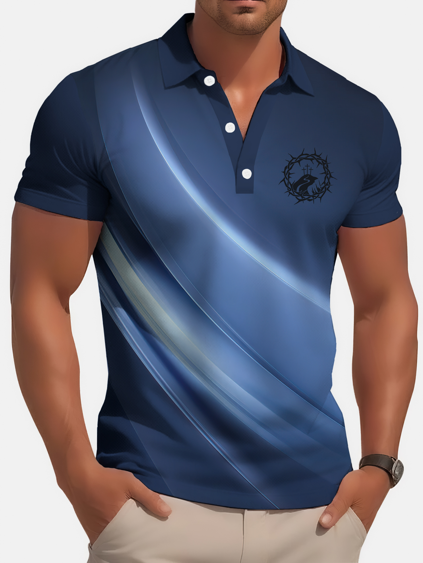 Stylish Blue Print Cotton Linen Shirt