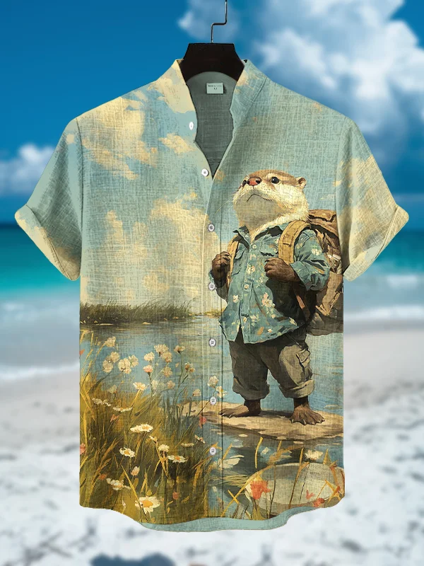 Men's Hawaiian Fun Animal Print Short Sleeve Shirt