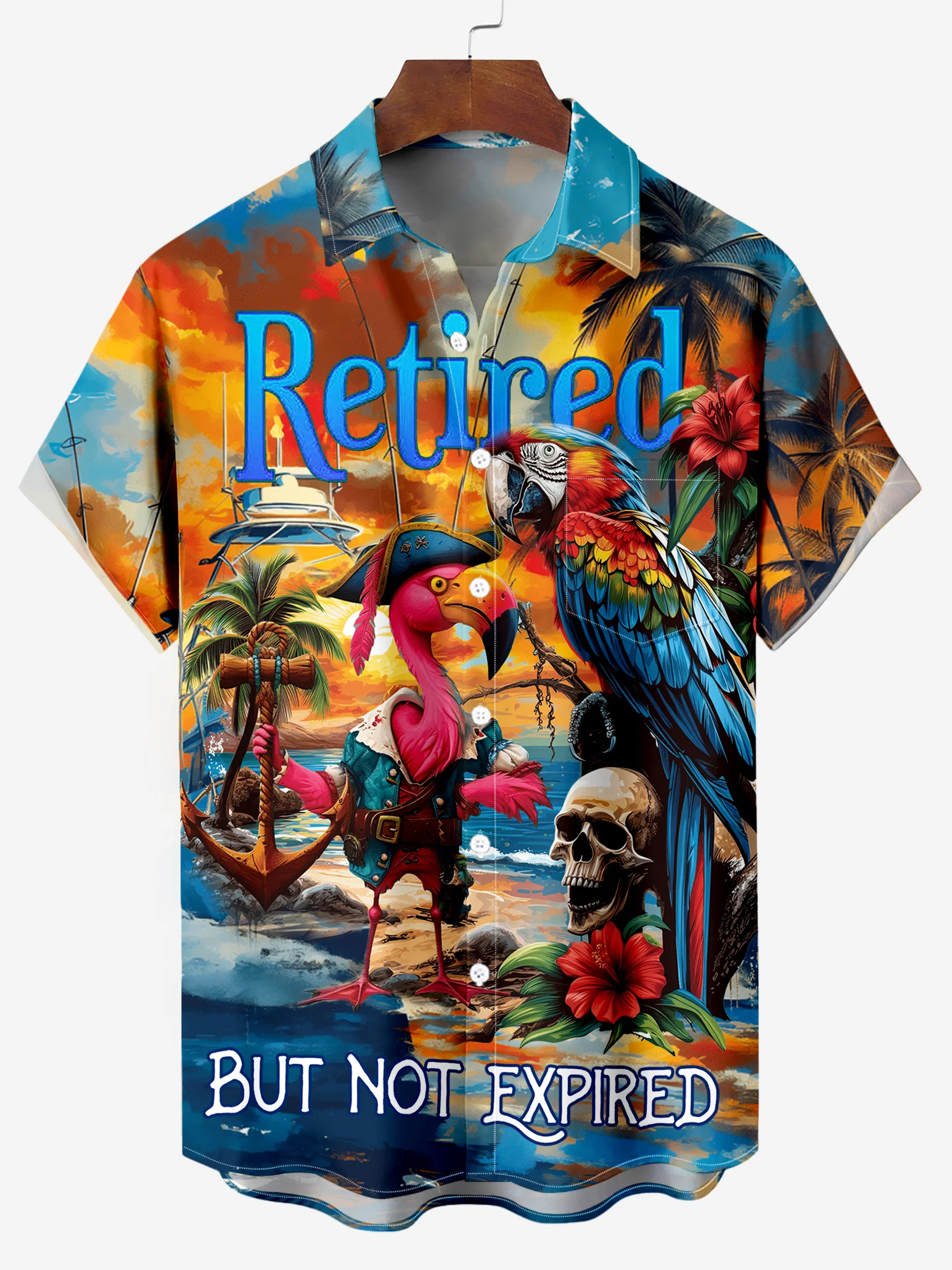 Flamingo Pirate Captain Parrot Hawaiian Short Sleeve Shirt