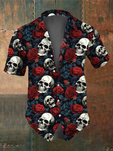 Men's Retro Dark Skull Casual Short Sleeve Shirt