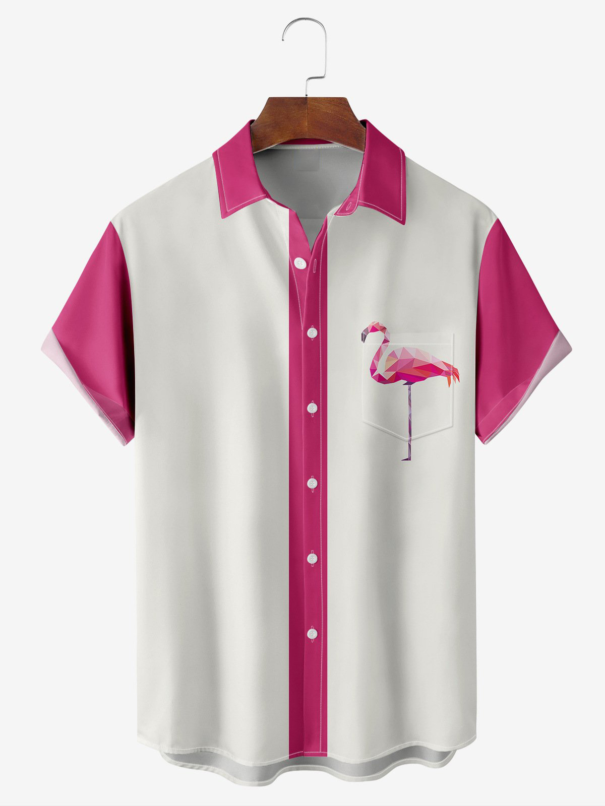 Christmas greetings from Santa Claus delivering gifts on a motorcycle Christmas Chest Pocket Short Sleeve Bowling Shirt