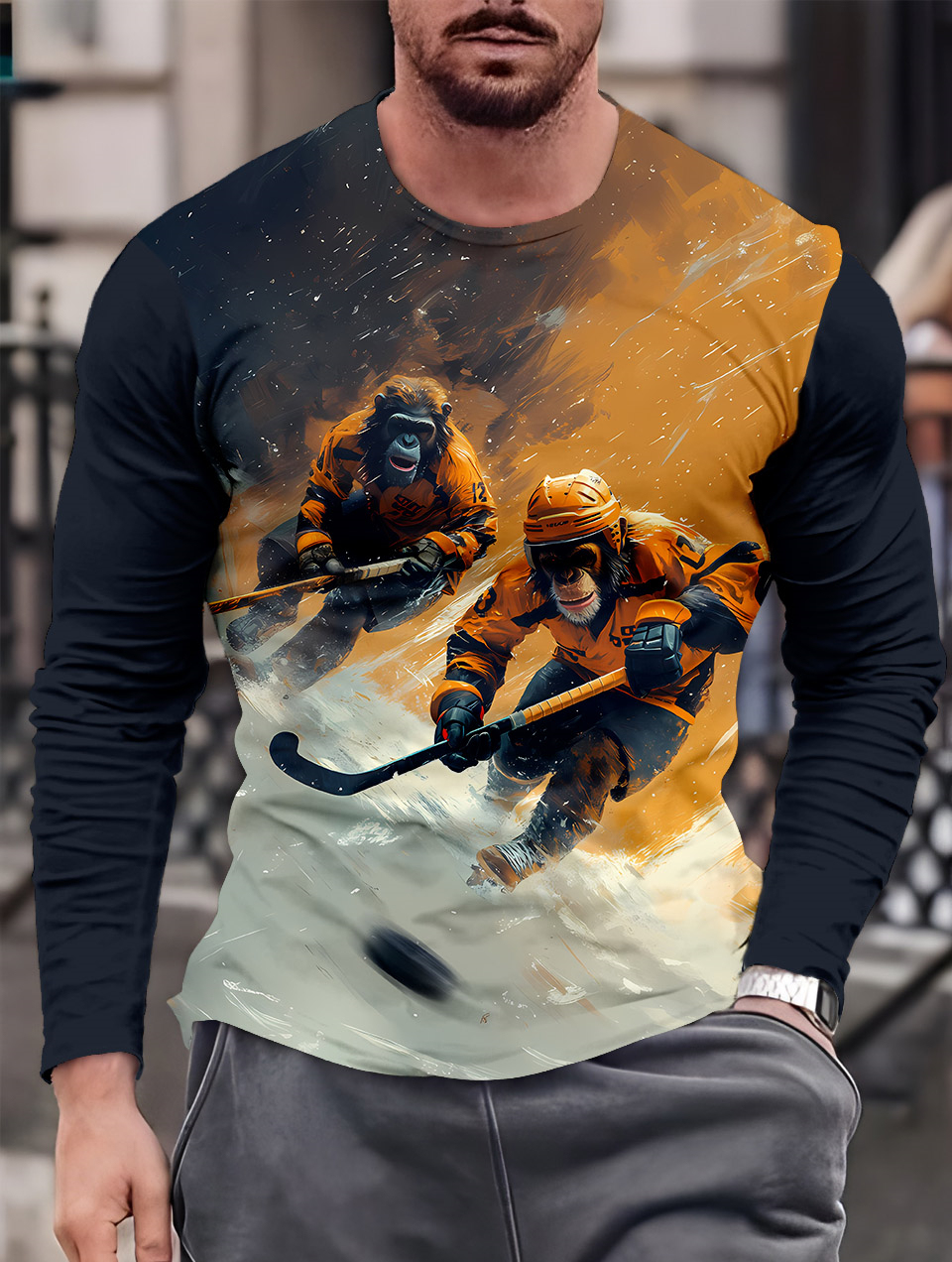 Men's Casual Cartoon Graphic Long Sleeve T-Shirt