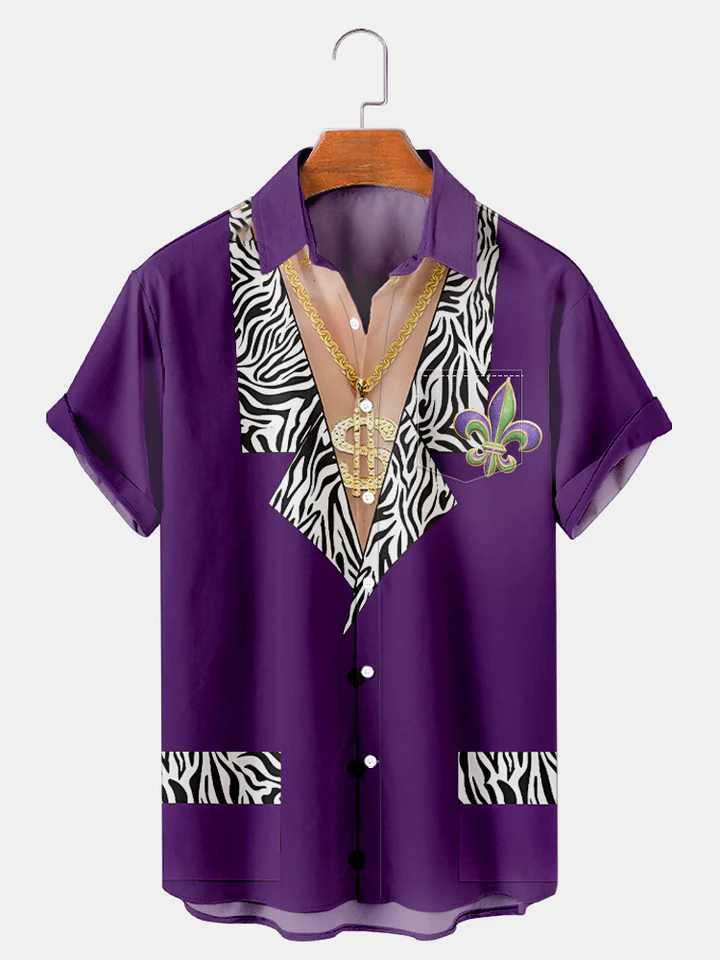 Men's Mardi Gras Elements Graphic Festive Short Sleeve Shirt