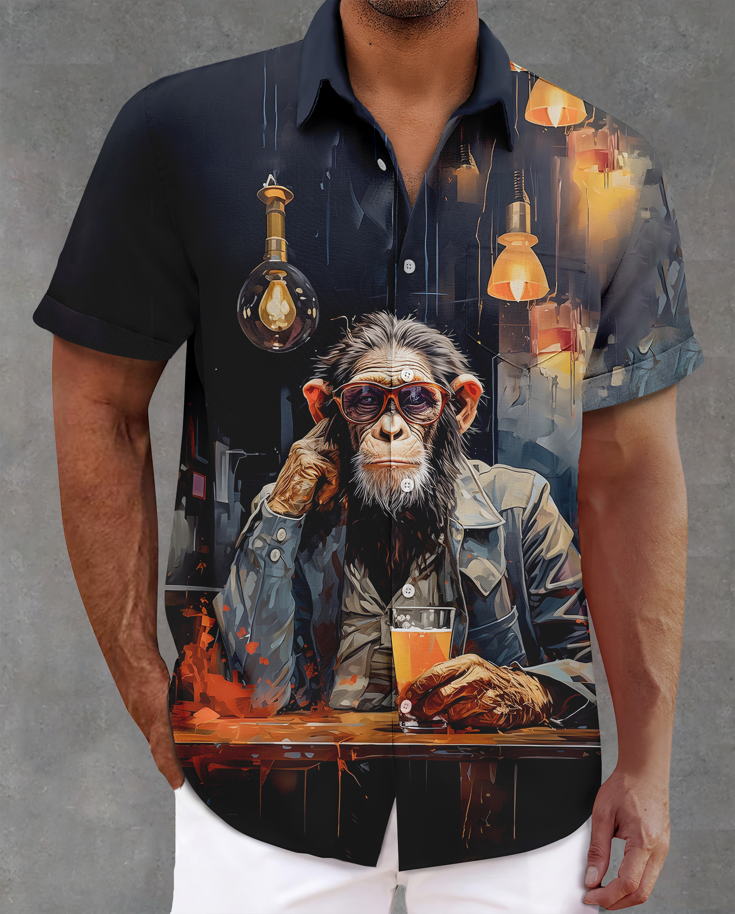 Men's Short Sleeve Shirt with Anthropomorphic Animal Graphics
