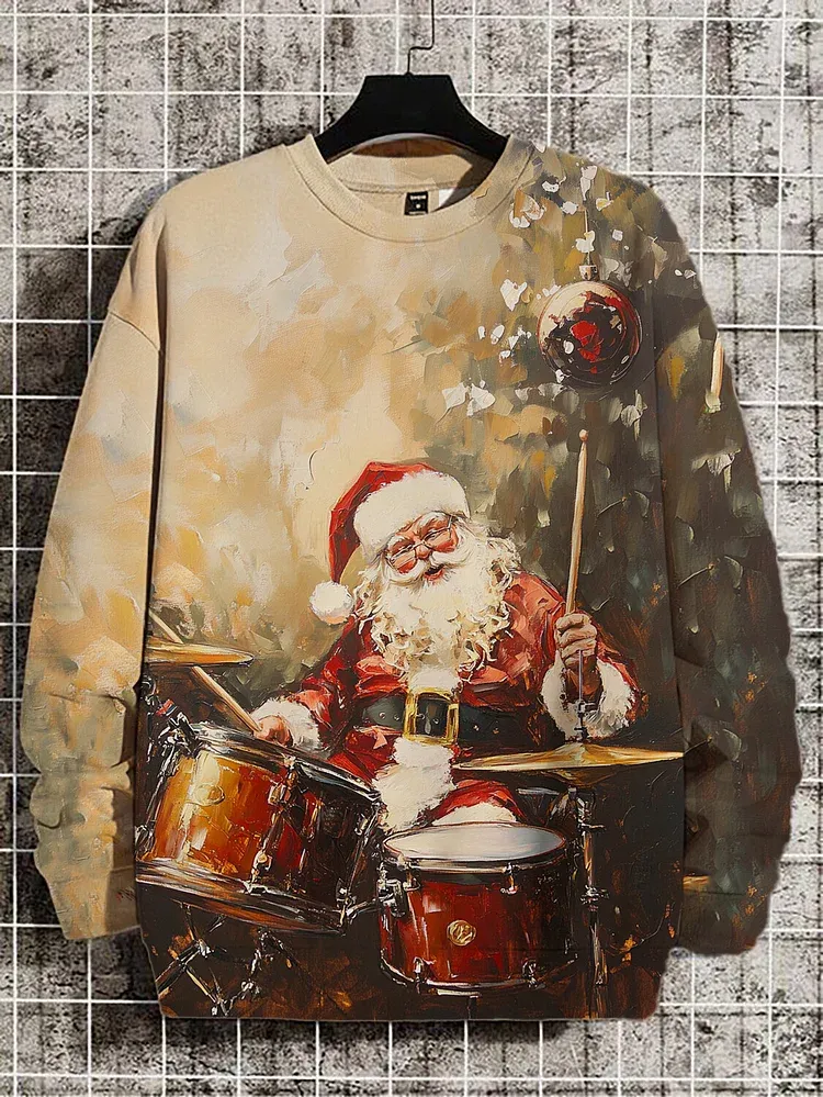 Men's Christmas Hip Hop Santa Claus Art Print Casual Sweatshirt