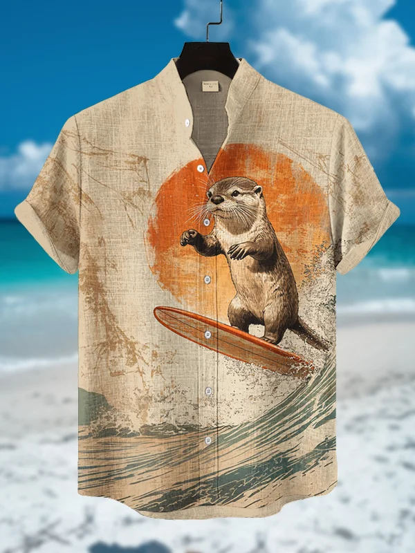 Men's Hawaiian Fun Animal Print Short Sleeve Shirt