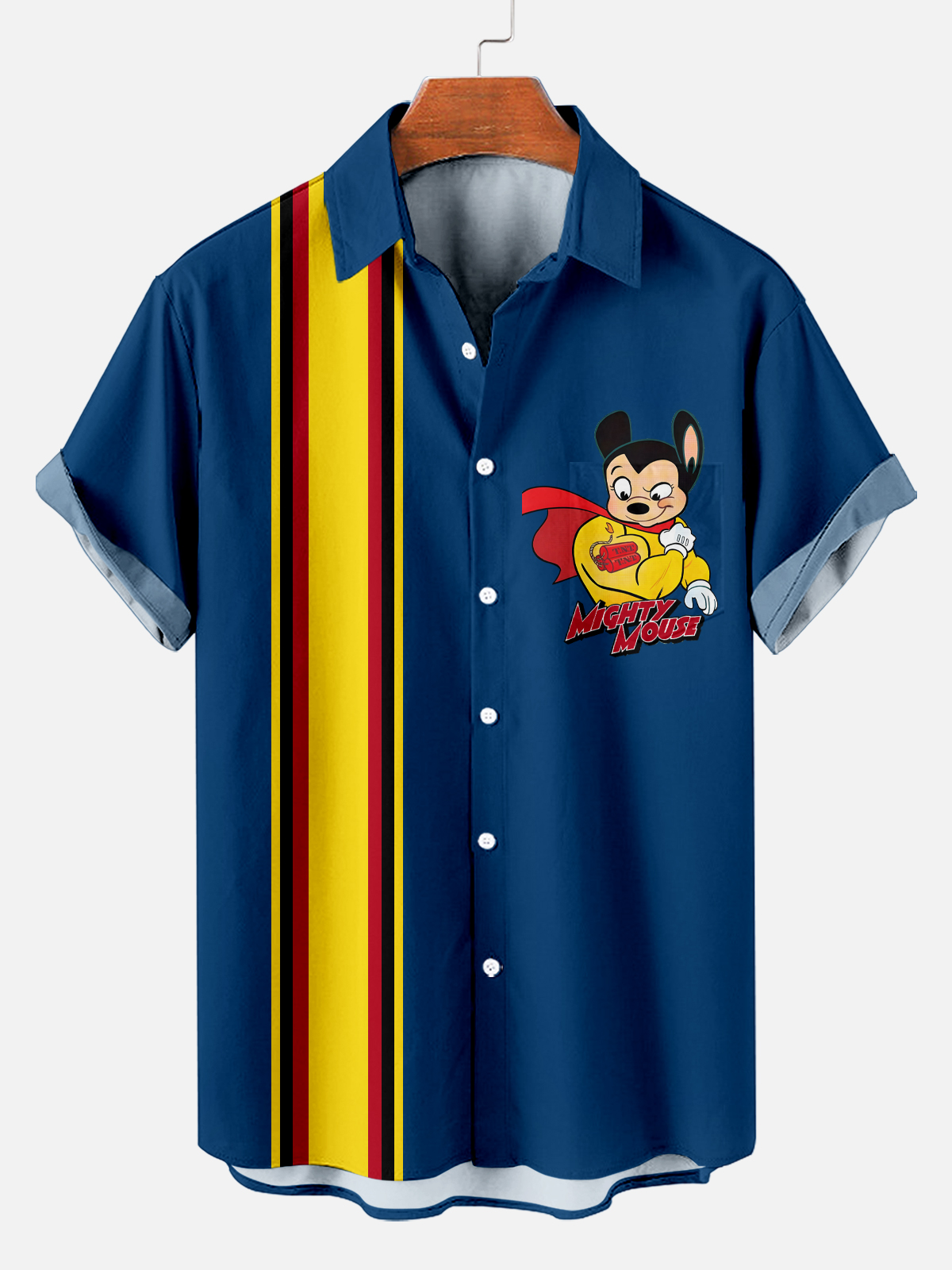 Men's Retro Cartoon Striped Casual Short Sleeve Shirt