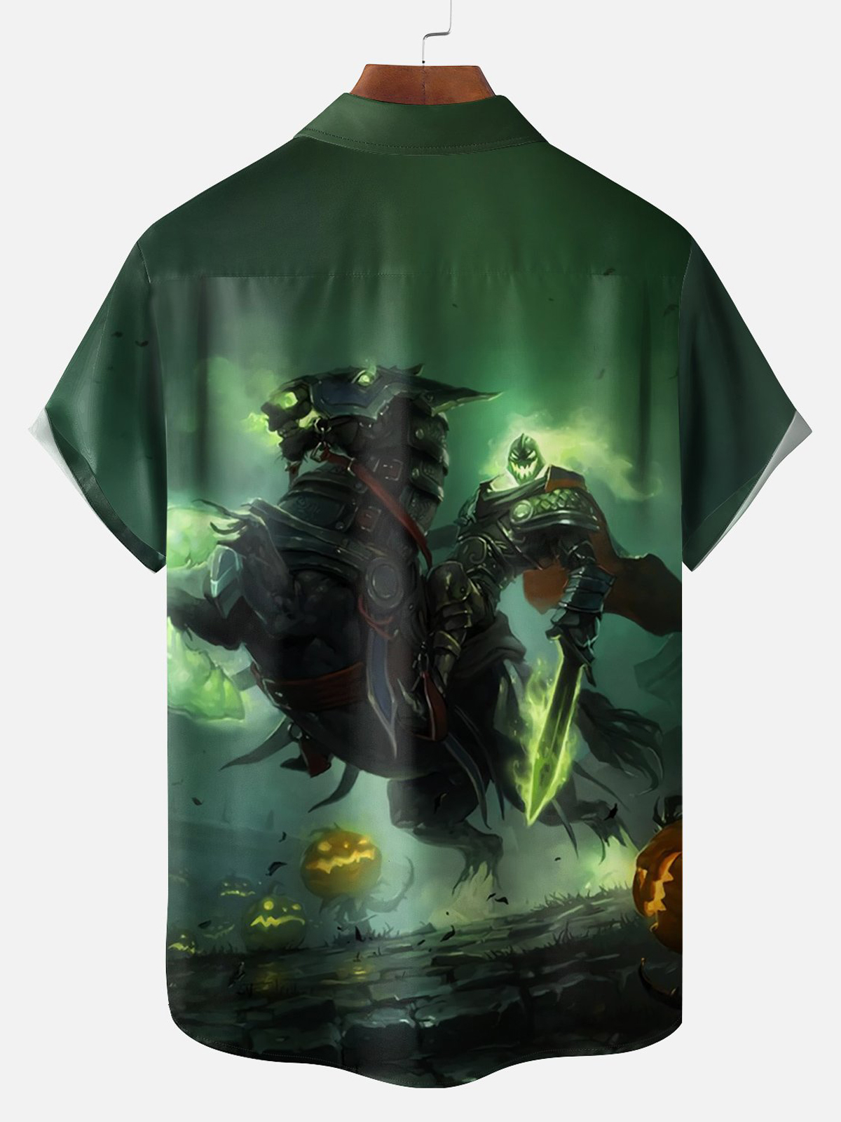 Halloween Headless Horseman Art Illustration Chest Pocket Hawaiian Shirt