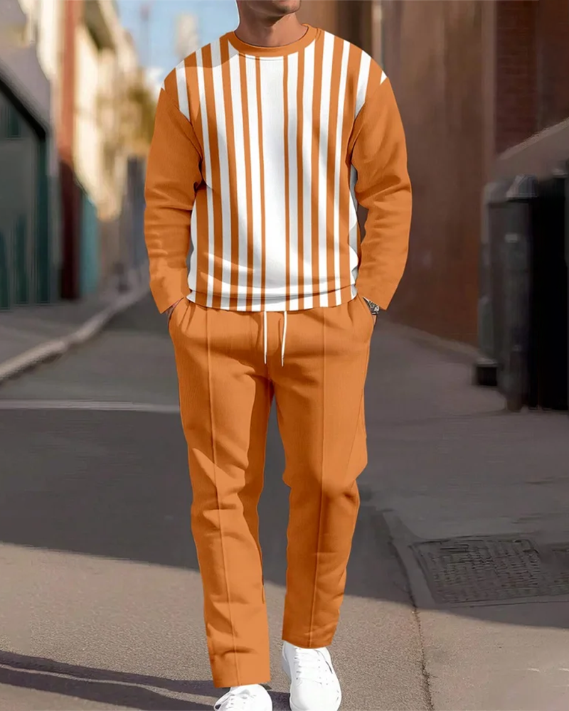 Men's Colorblock Round Neck Casual Sports Set 053