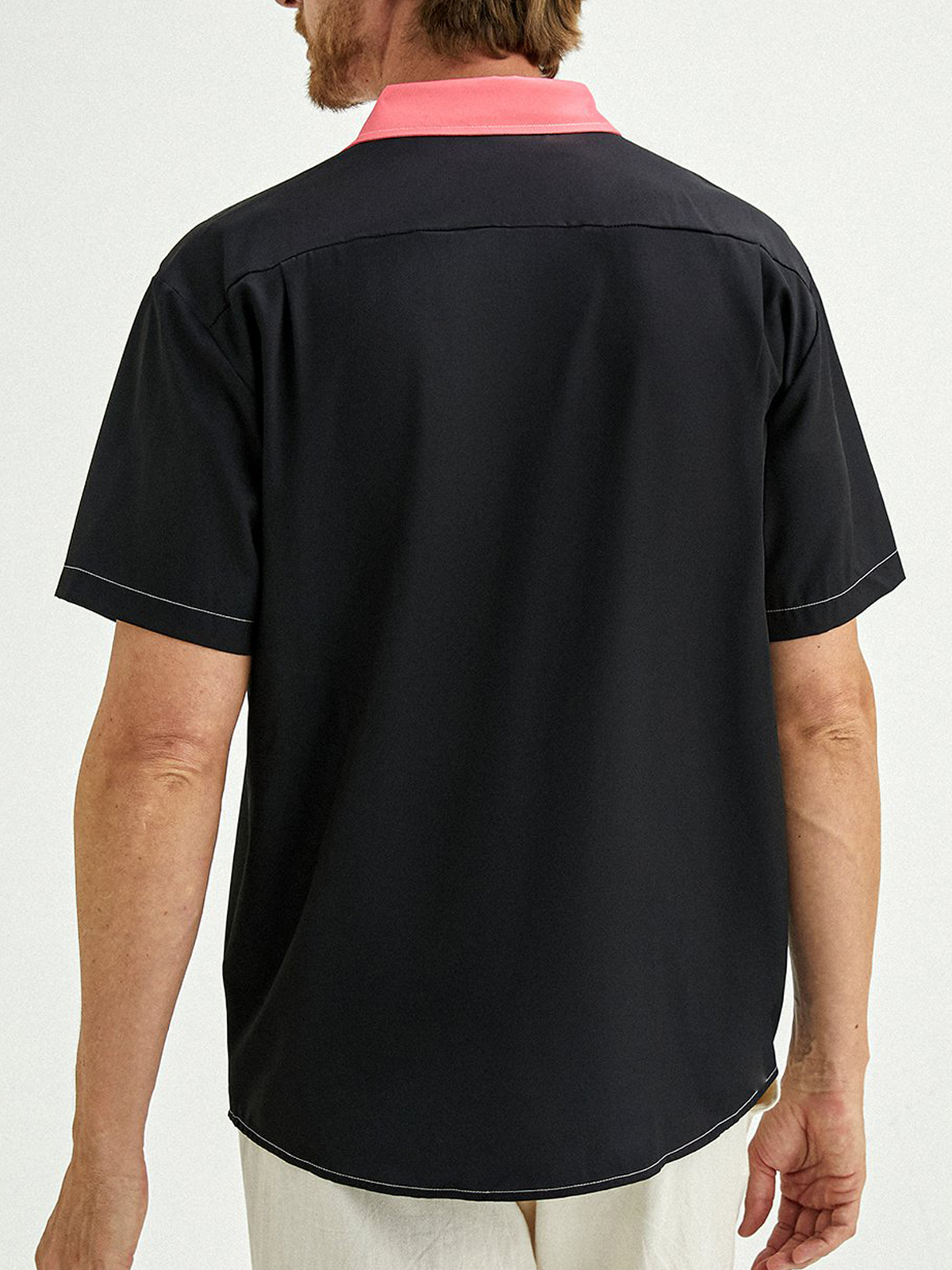 Men's Casual Flamingo Print Lapel Short Sleeve Pocket Bowling Shirt