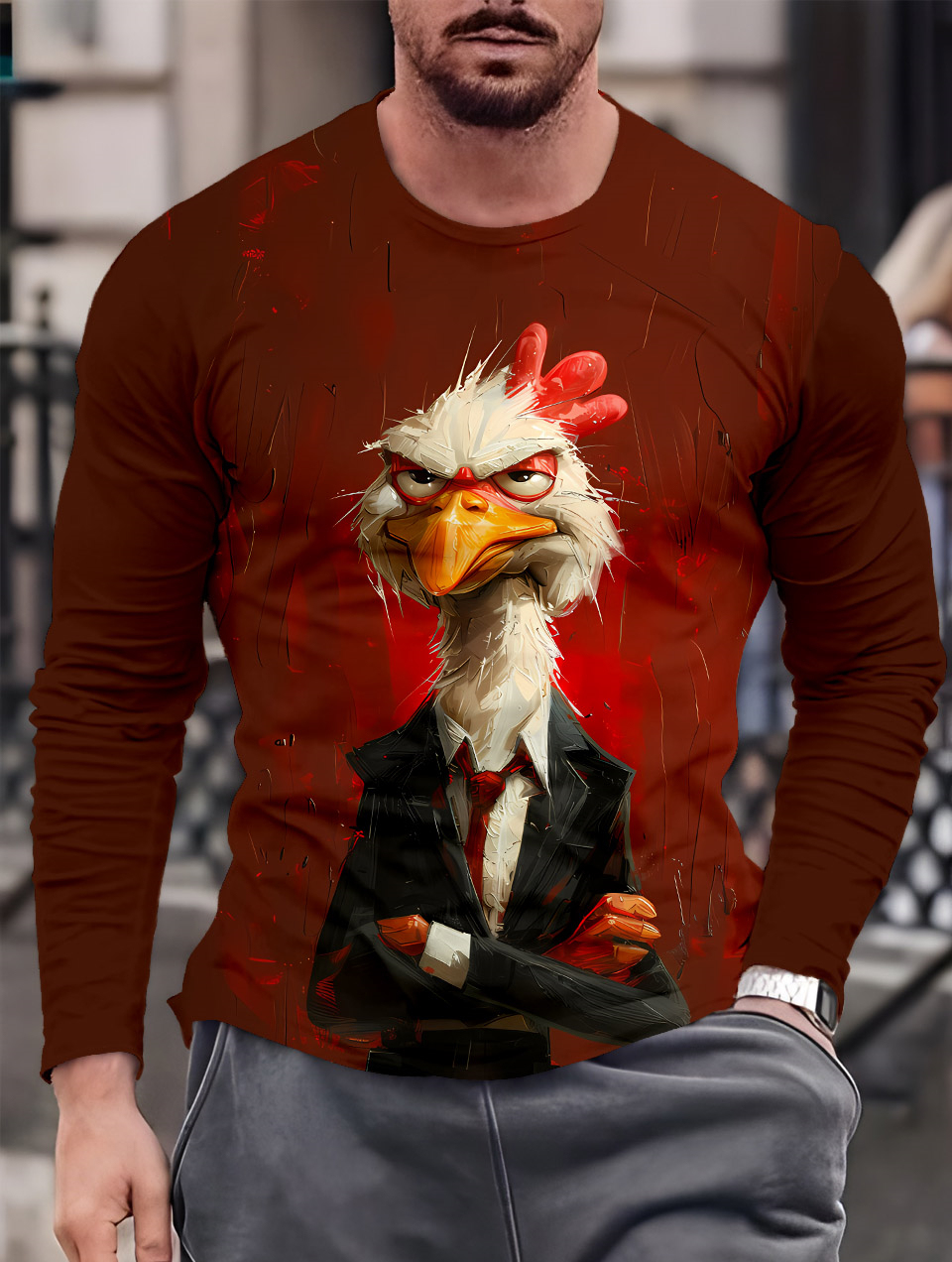 Men's Casual Cartoon Graphic Long Sleeve T-Shirt