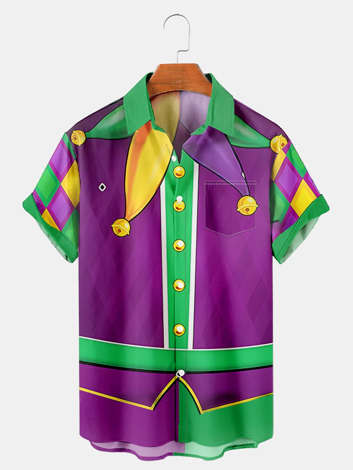 Men's Mardi Gras Elements Graphic Festive Short Sleeve Shirt