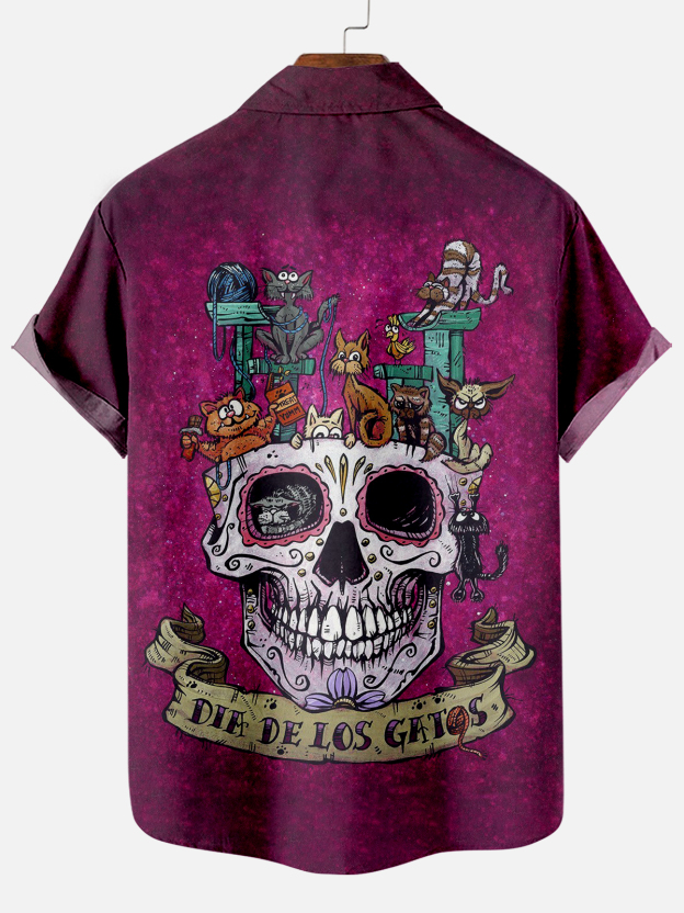 Men's Classic Day of the Dead Skull Graphic Short Sleeve Shirt
