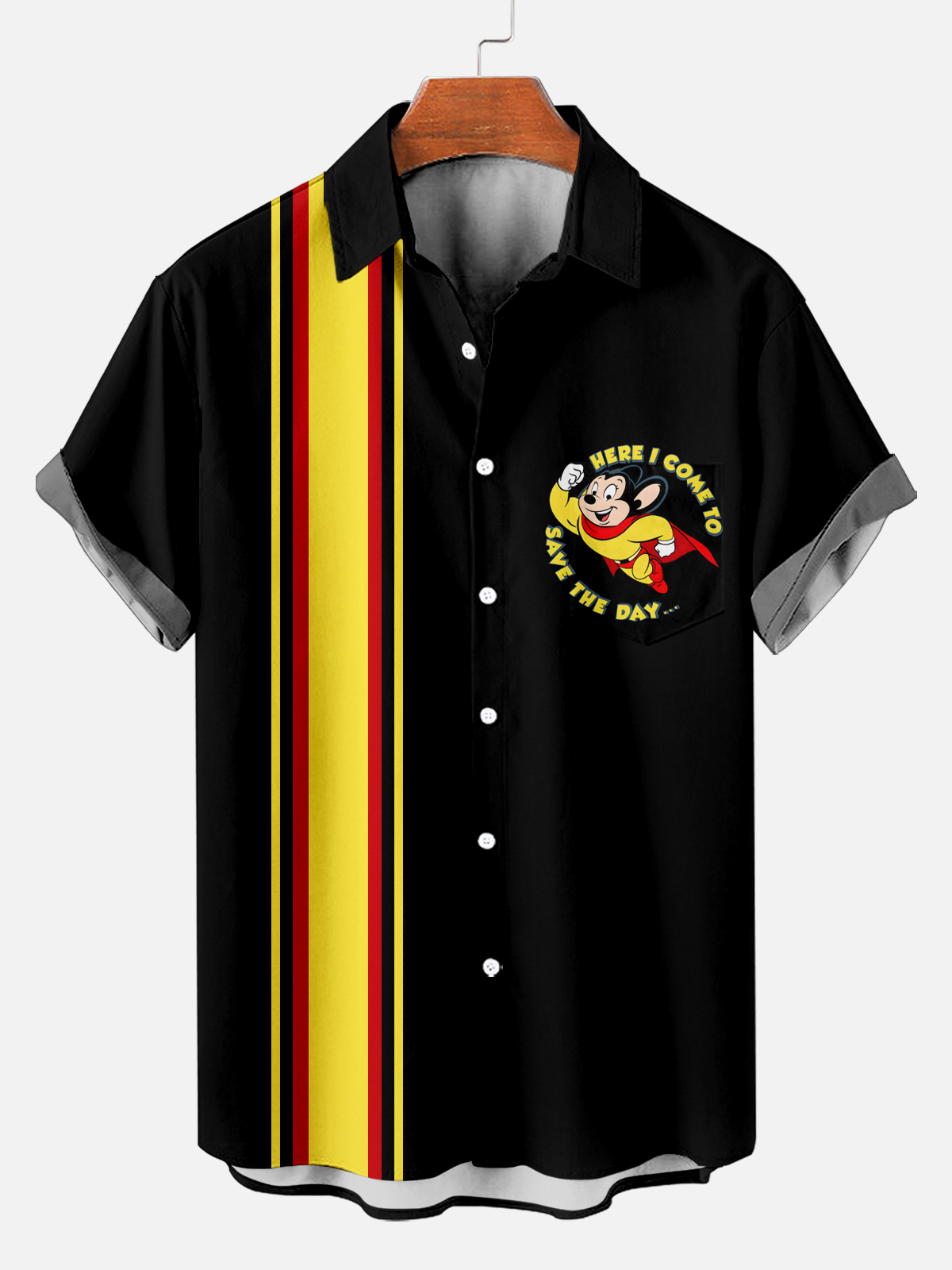 Men's Retro Cartoon Striped Casual Short Sleeve Shirt