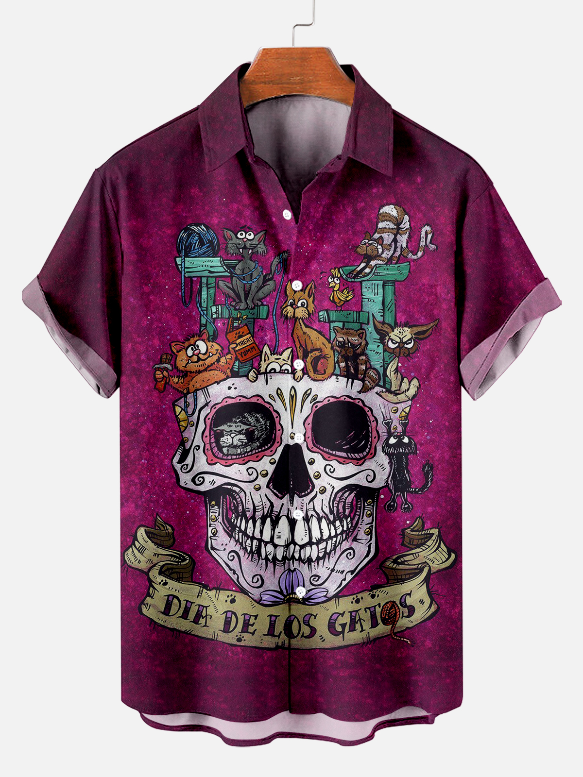 Men's Classic Day of the Dead Skull Graphic Short Sleeve Shirt