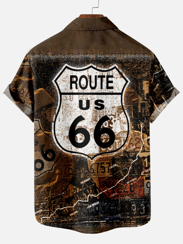 Men's Retro Road Print Hawaiian Short Sleeve Shirt
