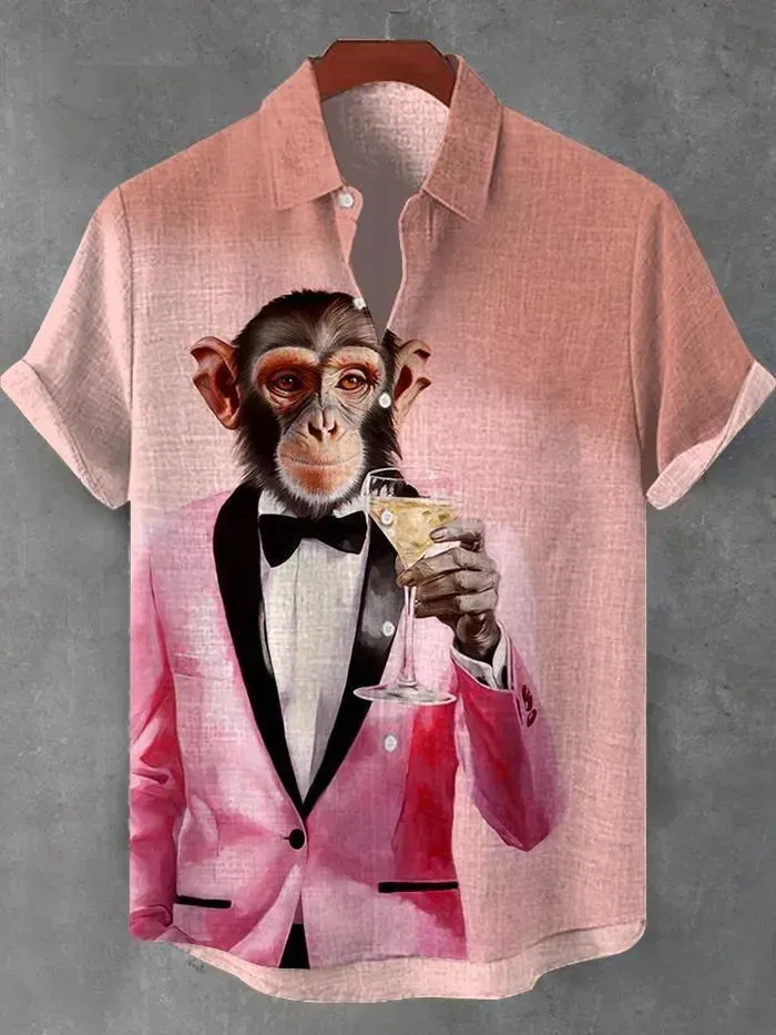 （8 pieces) Men's Casual Patterned Illustration Short Sleeve Shirt 