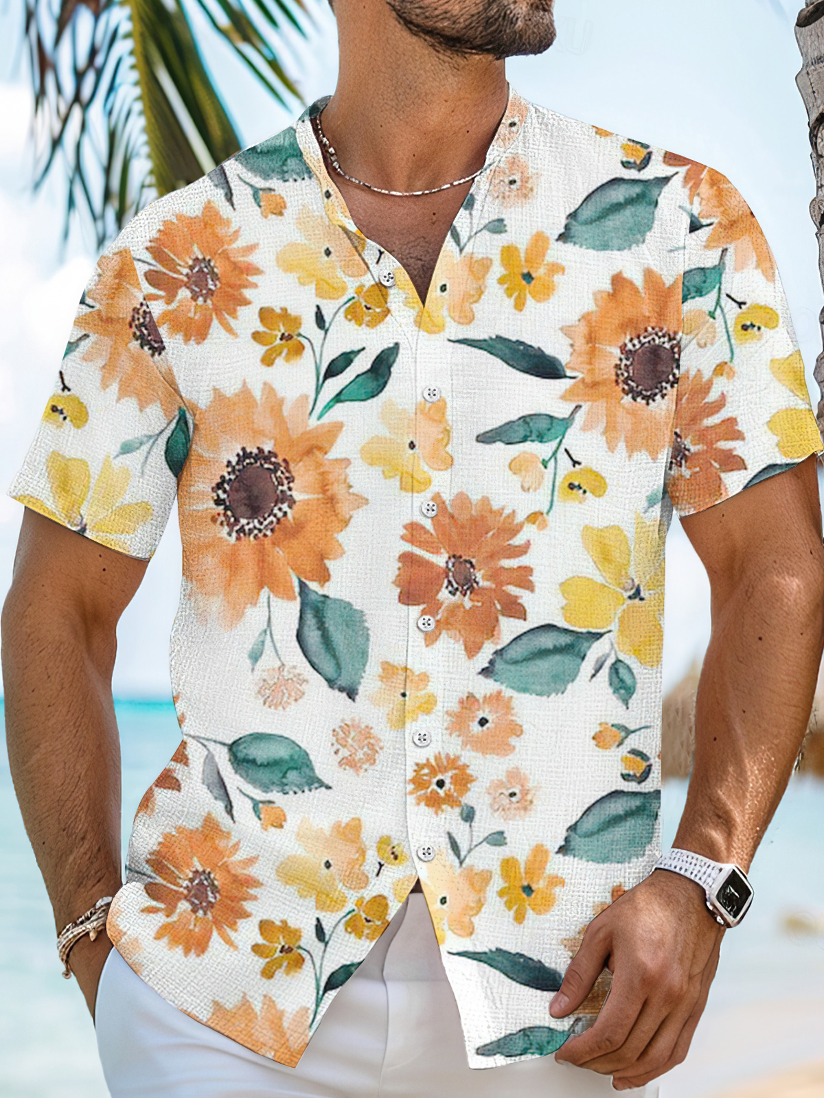 Men's Hawaiian Floral High Stretch Bamboo Fiber Short Sleeve Shirt