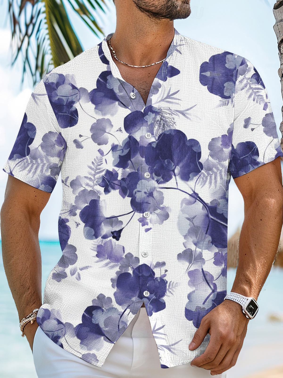 Men's Hawaiian Floral High Stretch Bamboo Fiber Short Sleeve Shirt