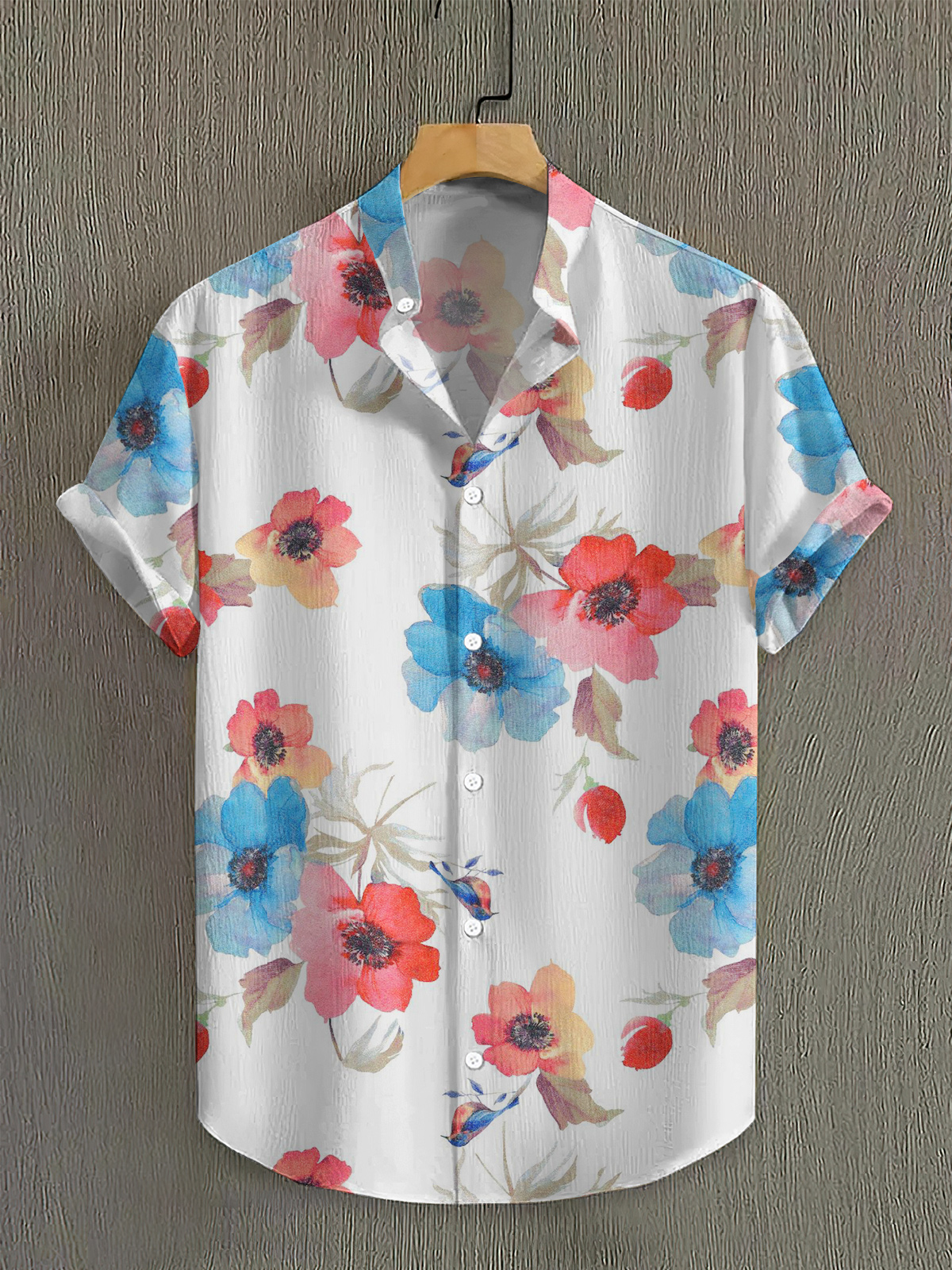 Men's Elegant Hawaiian Floral High Stretch Bamboo Fiber Short Sleeve Shirt