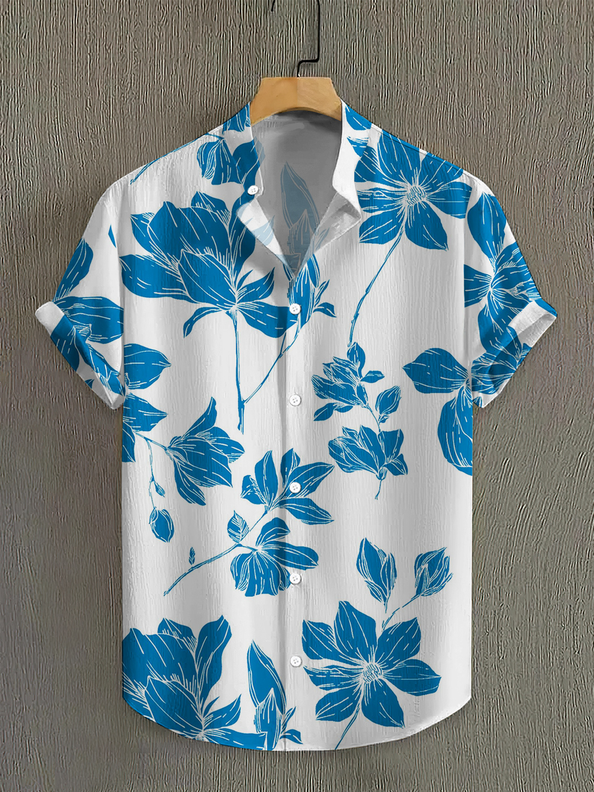 Men's Blue Hawaiian High Stretch Bamboo Fiber Short Sleeve Shirt