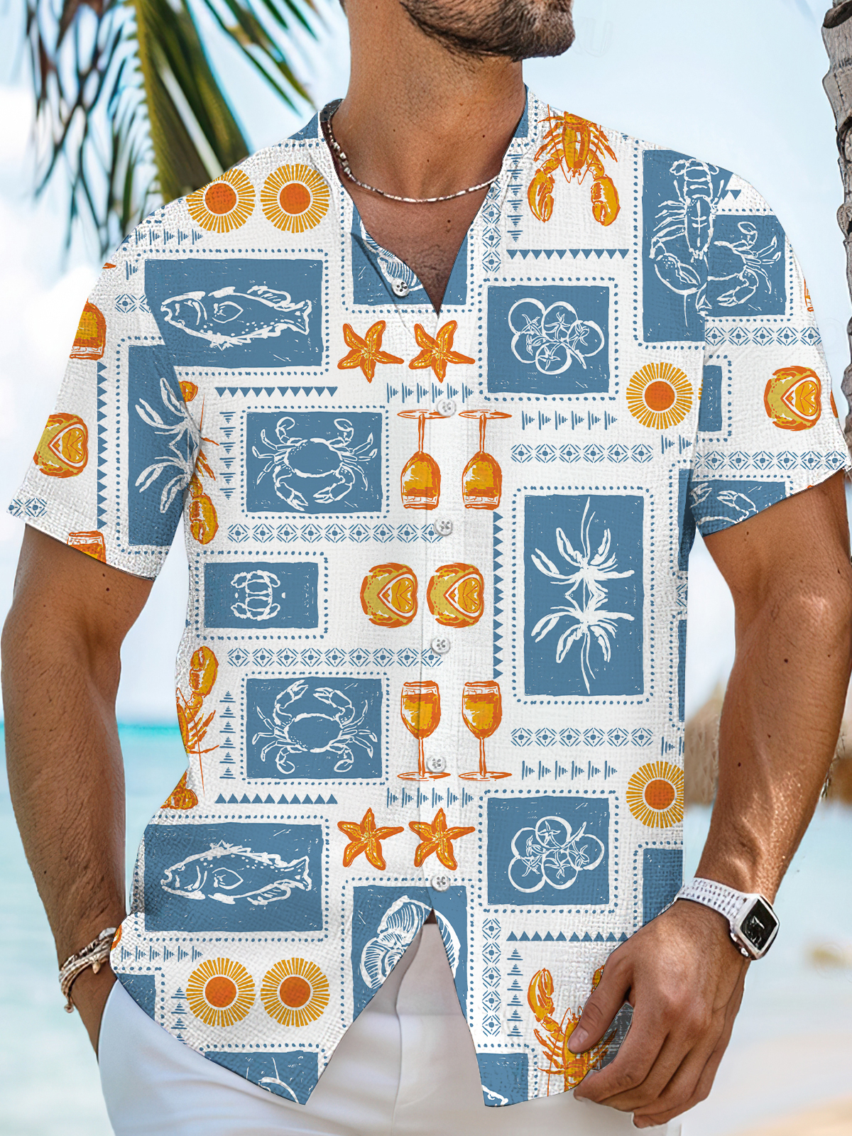 Men's Short Refreshing elegant hawaii Sleeve Shirt