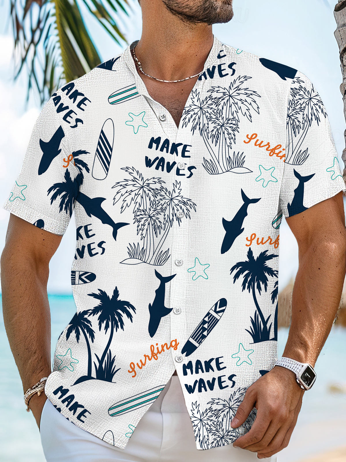 Men's Shark Coconut Hawaiian High Stretch Bamboo Shirt