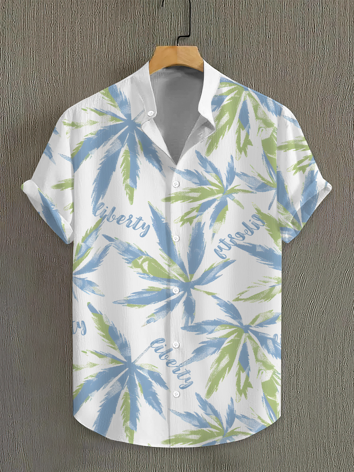 Men's elegant Hawaiian text pattern high stretch bamboo fiber shirt