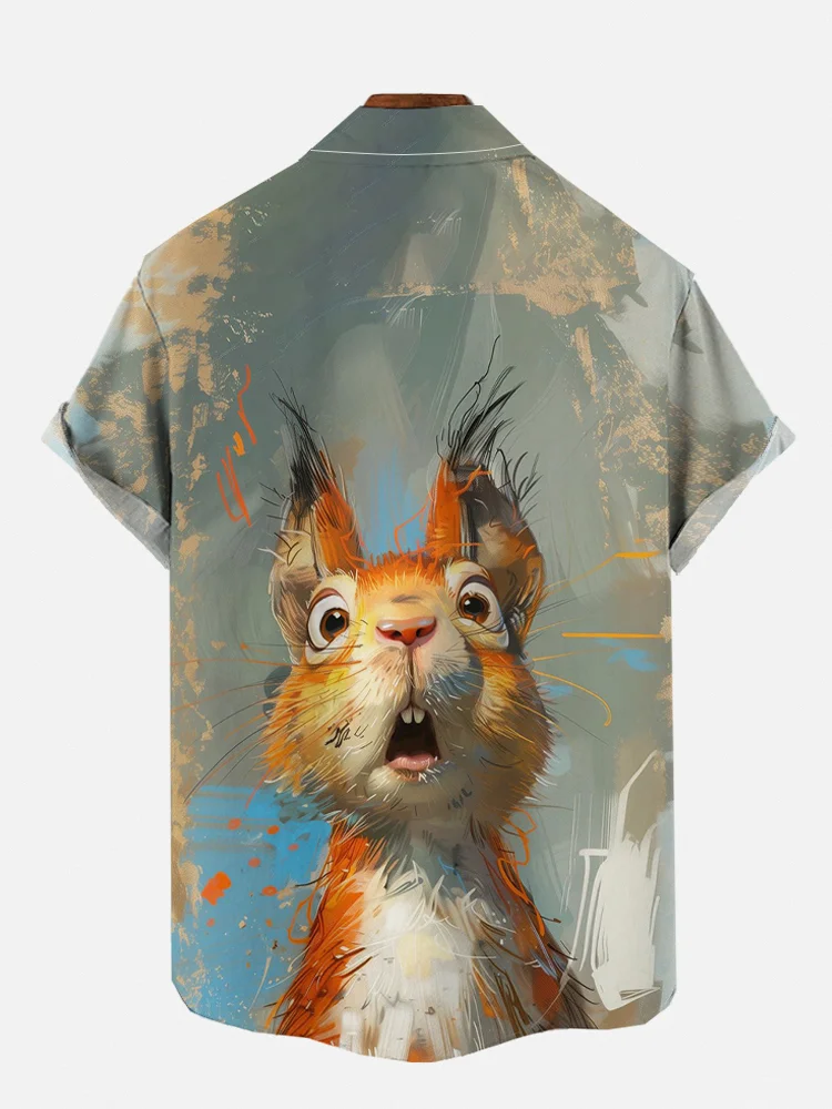 Men's Funny Animal Surprise Squirrel Print Short Sleeve Shirt