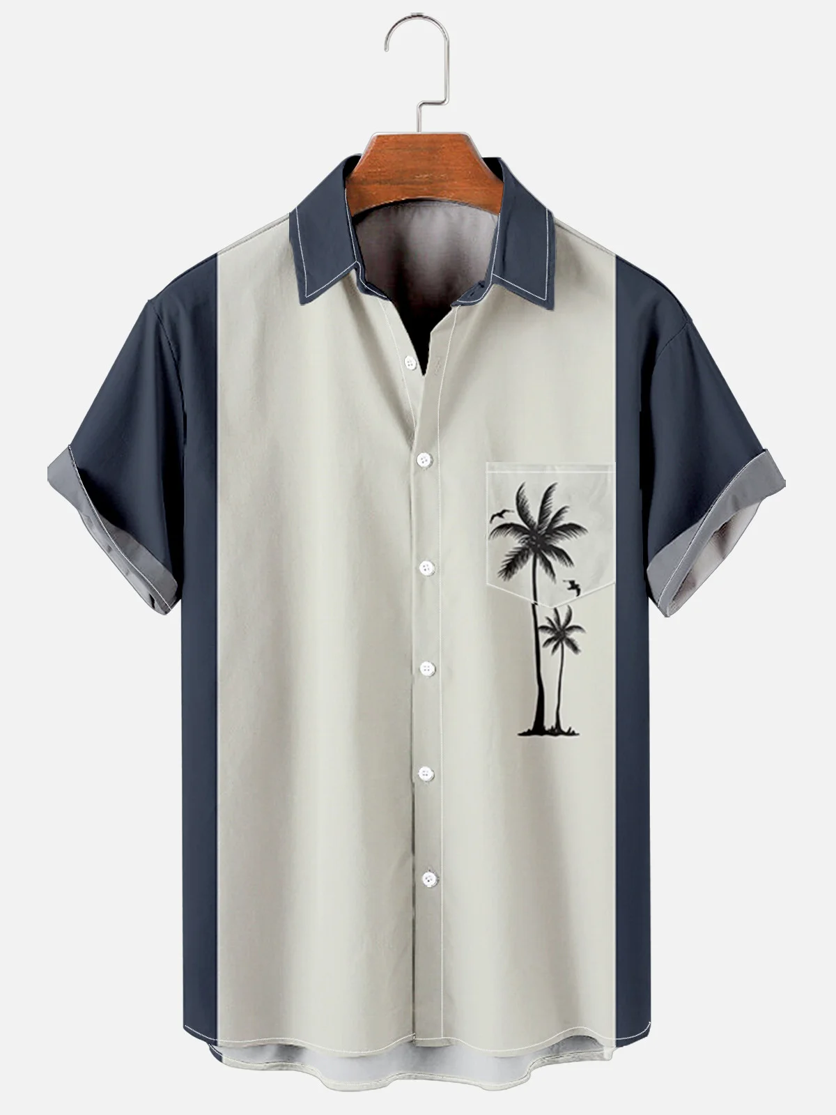 Leisure Coconut Tree Print Lapel Neck Short Sleeve Shirt