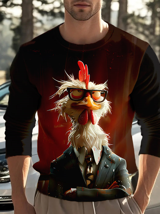 Men's Casual Cartoon Graphic Long Sleeve T-Shirt