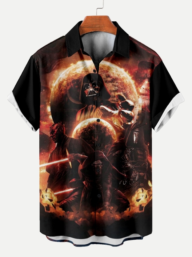 Reggae music skull pattern vacation casual short sleeved shirt