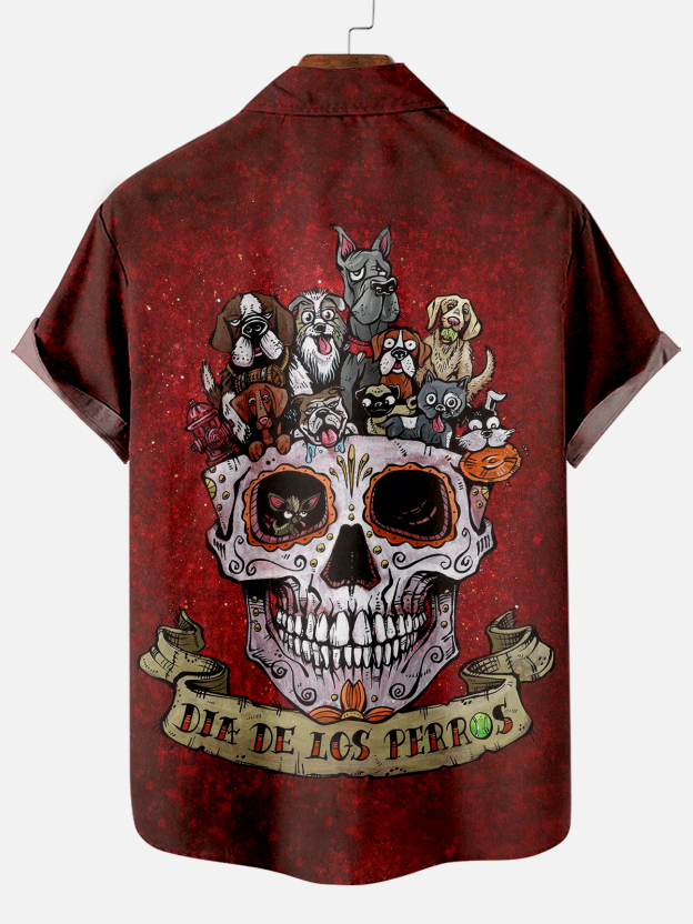Men's Classic Day of the Dead Skull Graphic Short Sleeve Shirt