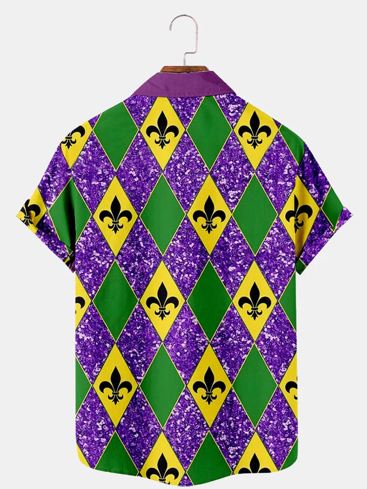 Men's Mardi Gras Elements Graphic Festive Short Sleeve Shirt