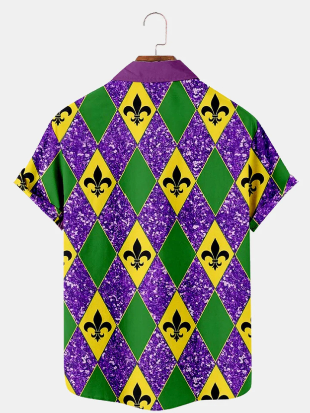 Men's Mardi Gras Elements Graphic Festive Short Sleeve Shirt