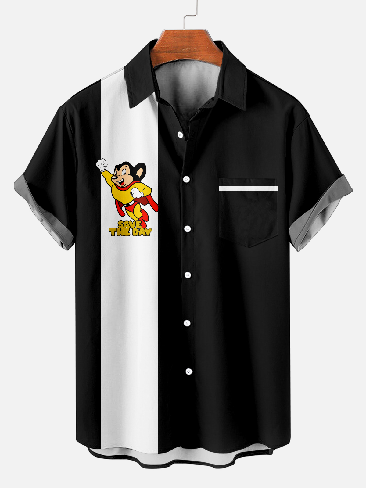 Men's Retro Cartoon Striped Casual Short Sleeve Shirt