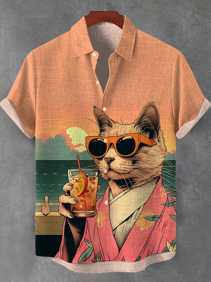 Men's Hawaiian Fun Animal Print Short Sleeve Shirt