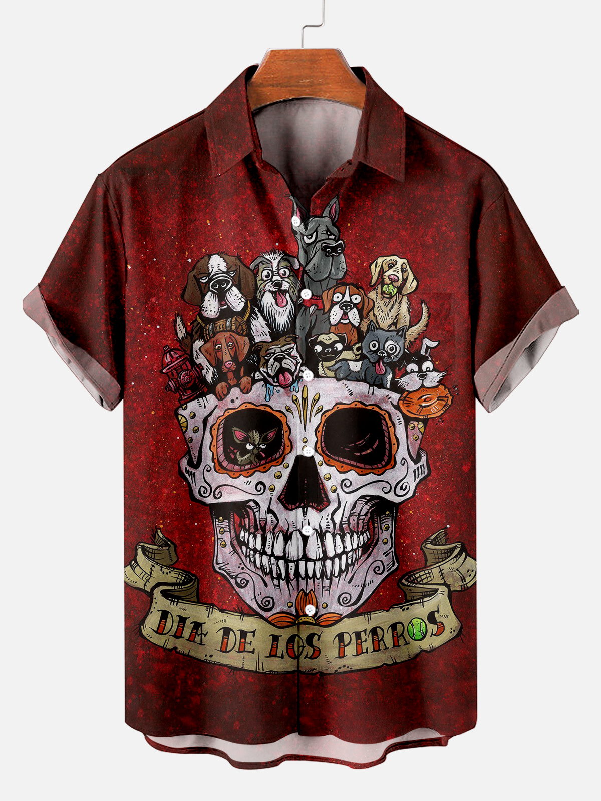 Men's Classic Day of the Dead Skull Graphic Short Sleeve Shirt