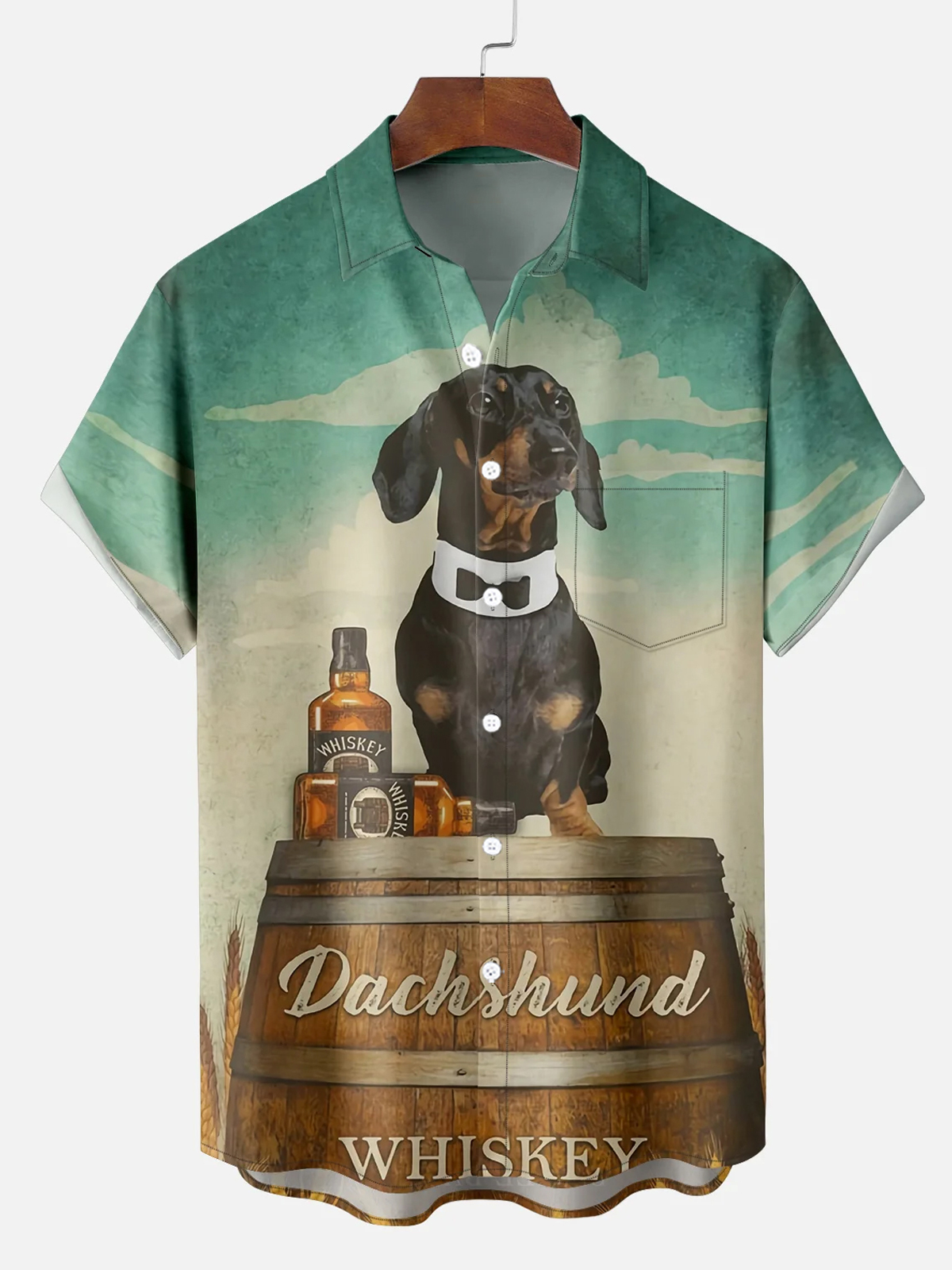 Men's Vintage Dachshund Graphic Print Hawaiian Short Sleeve Shirt