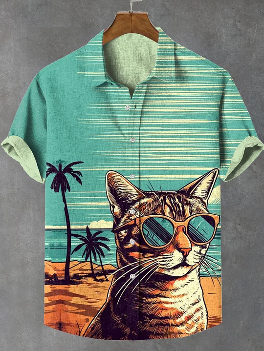 Men's Motorcycle Cat Theme Retro Cartoon Shirt