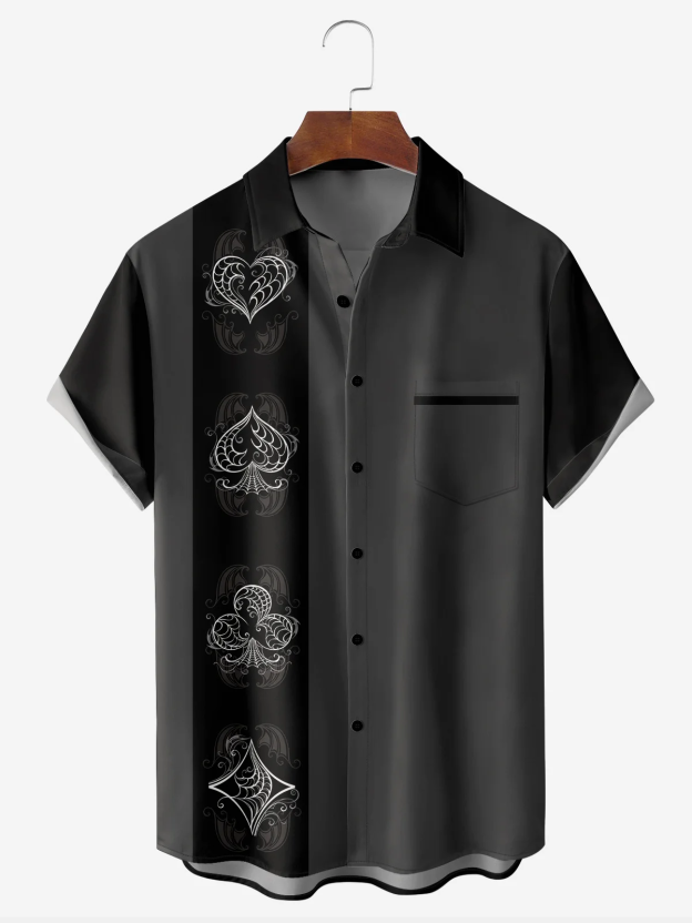 Christmas greetings from Santa Claus delivering gifts on a motorcycle Christmas Chest Pocket Short Sleeve Bowling Shirt