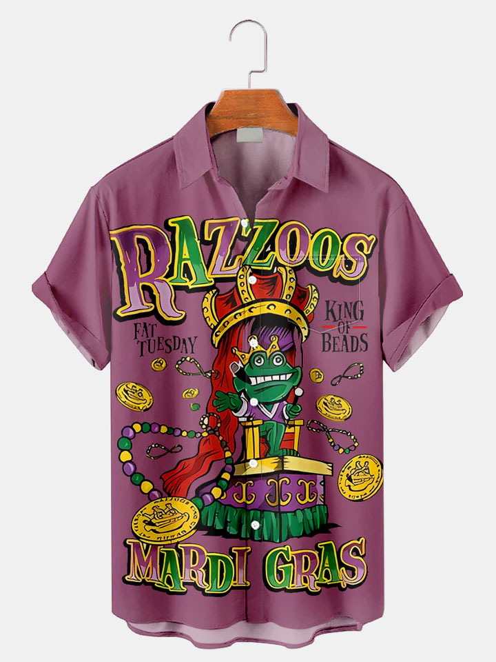 Men's Mardi Gras Elements Graphic Festive Short Sleeve Shirt