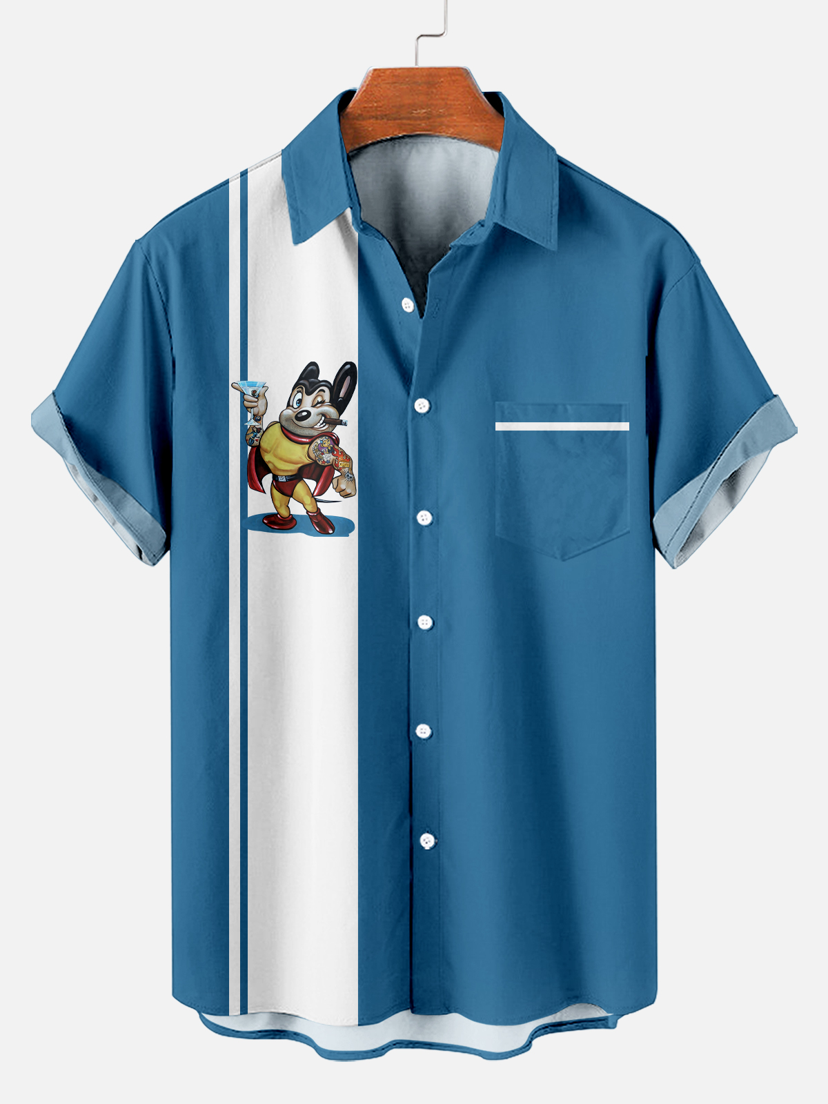 Men's Retro Cartoon Striped Casual Short Sleeve Shirt