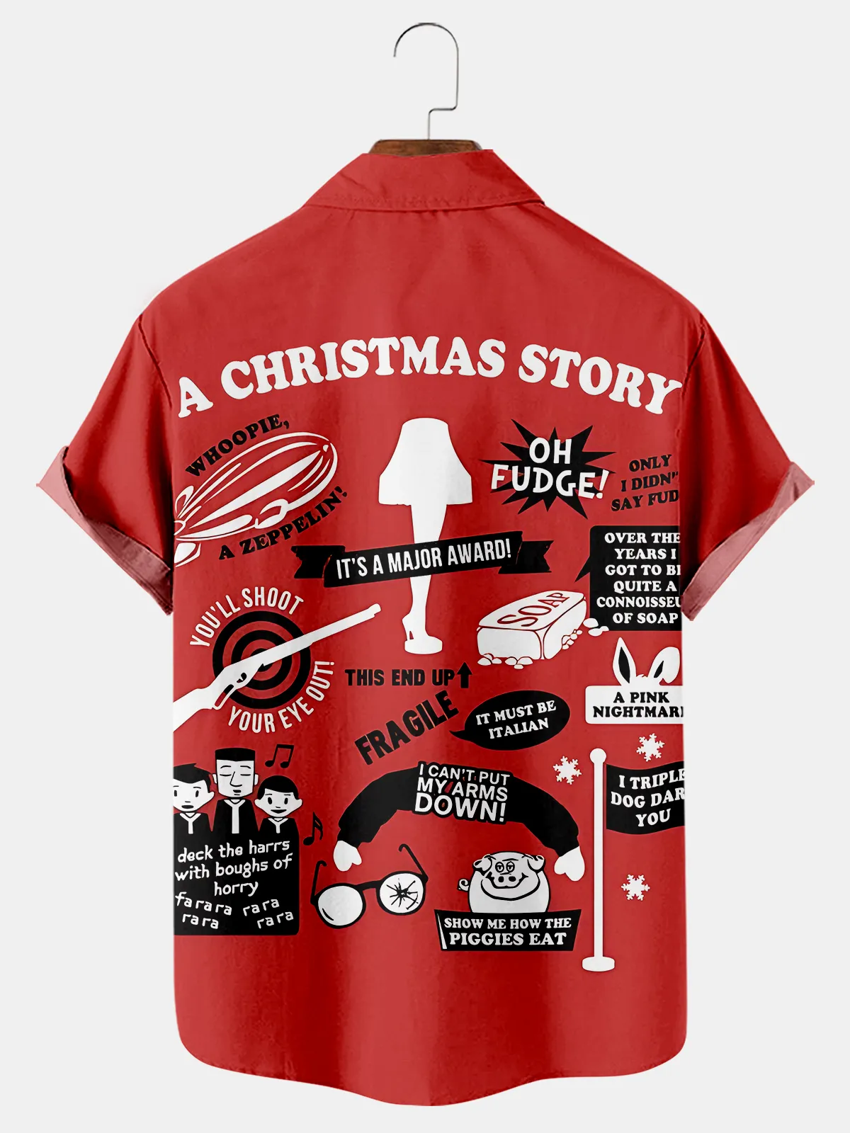 Men's Christmas Vintage Poster Christmas Story Print Casual Short Sleeve Shirt 0374