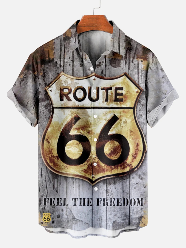 Men's Classic Retro Road Print Short Sleeve Shirt